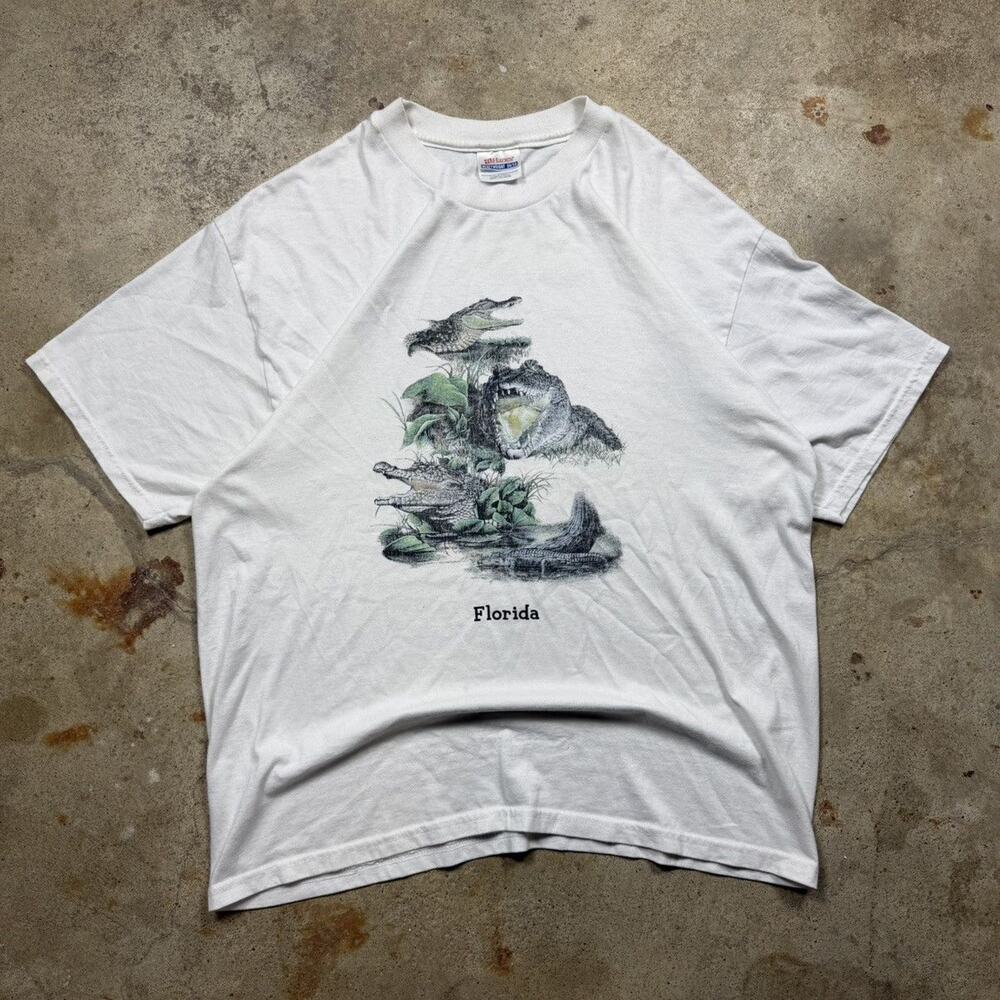 VTG Y2K Florida Outdoors Nature Alligator Crocodile Shirt Size L
